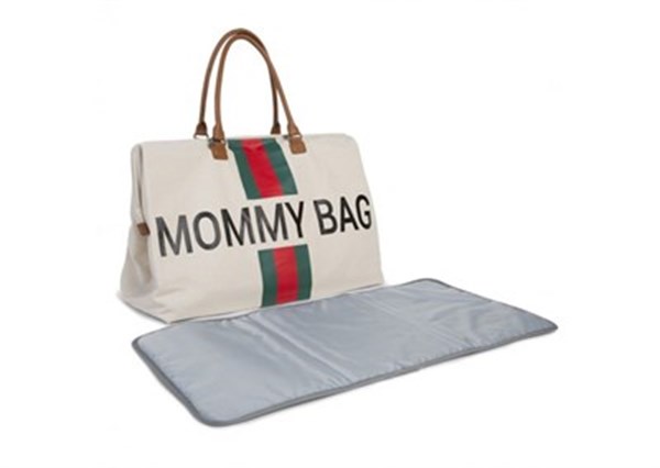Mommy Bag, Anne Bebek Bakım Çantası, Kanvas Çizgili Yeşil/Kırmızı